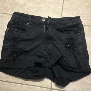 Black Distressed Denim Shorts